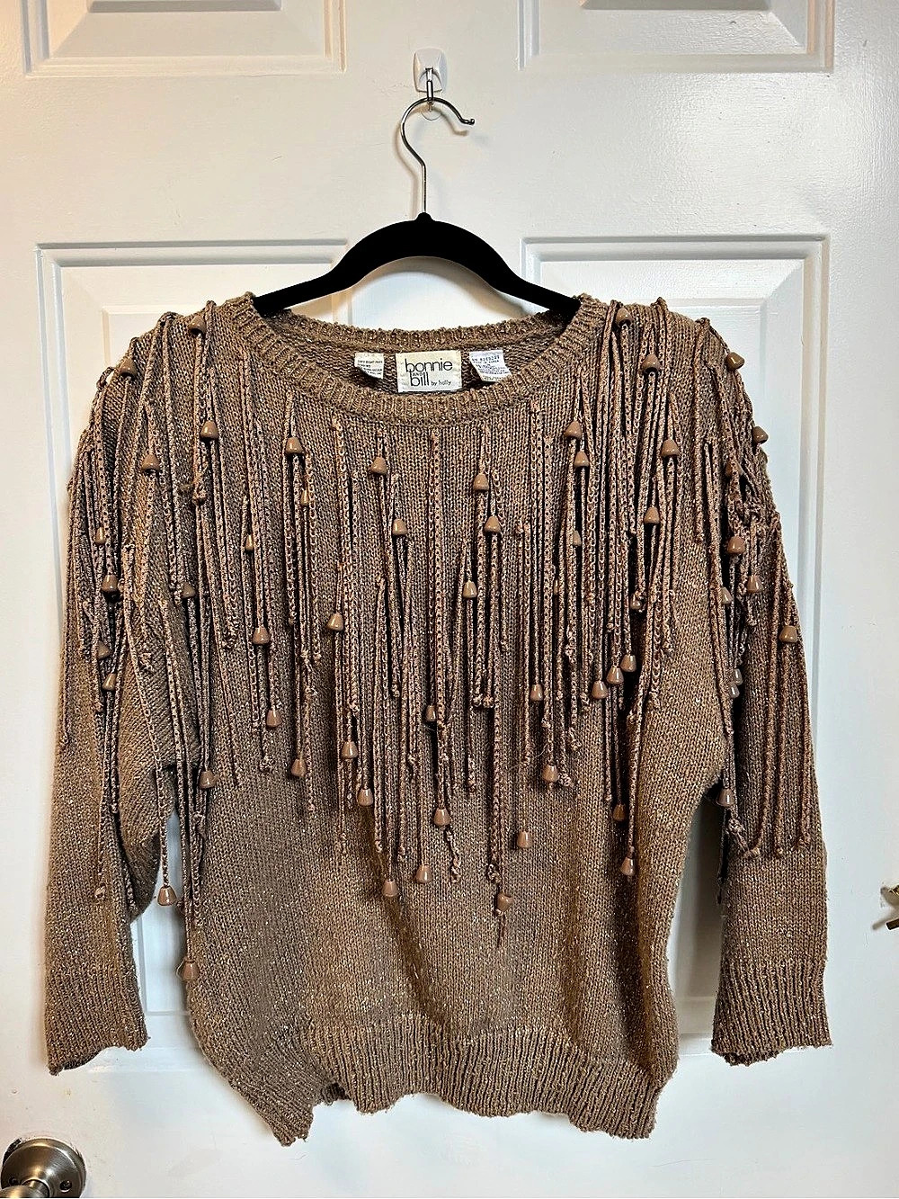 Bonnie and Bill by Holly Textured Fringe Sweater in Brown with Gold 1980s